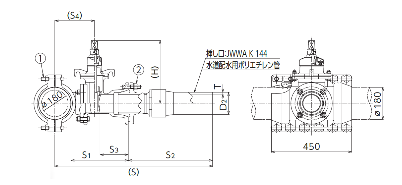 STソフト耐震型 水道配水用ポリエチレン管用 回転防止付 ポリ挿し口