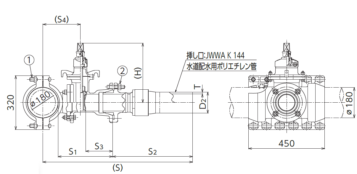STソフト耐震型 水道配水用ポリエチレン管用 回転防止付 ポリ挿し口